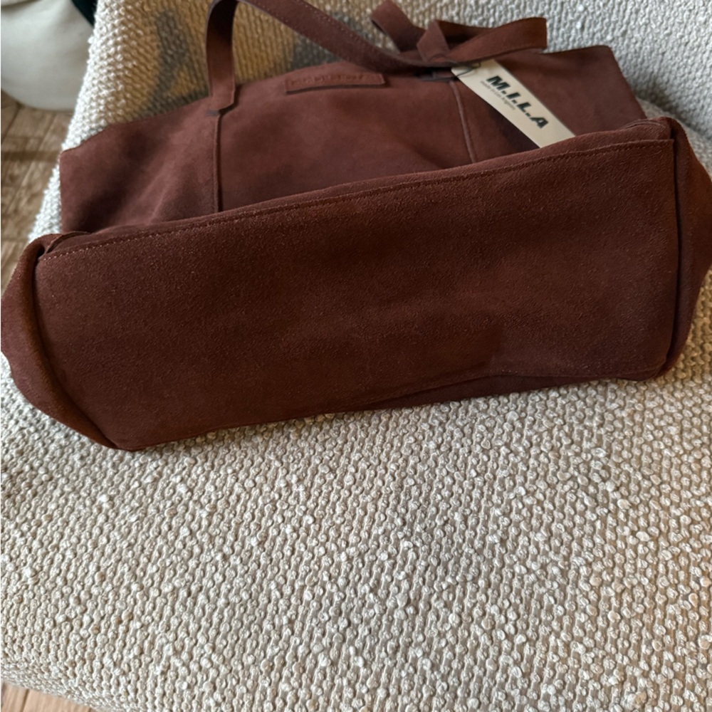 M.I.L.A. MILA chocolate Brown authentic leather Suede lined Tote Bag EUC - Picture 5 of 8